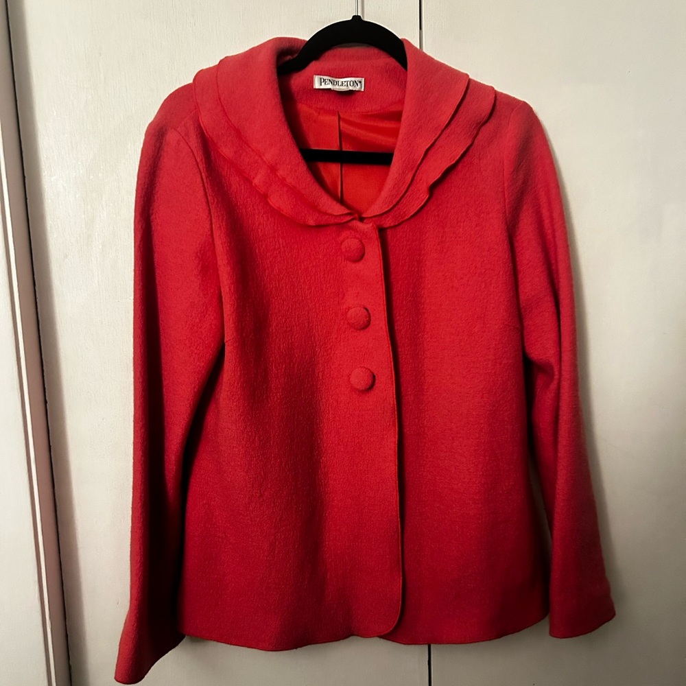 Pendleton Pink boiled wool jacket with a ruffled collar
